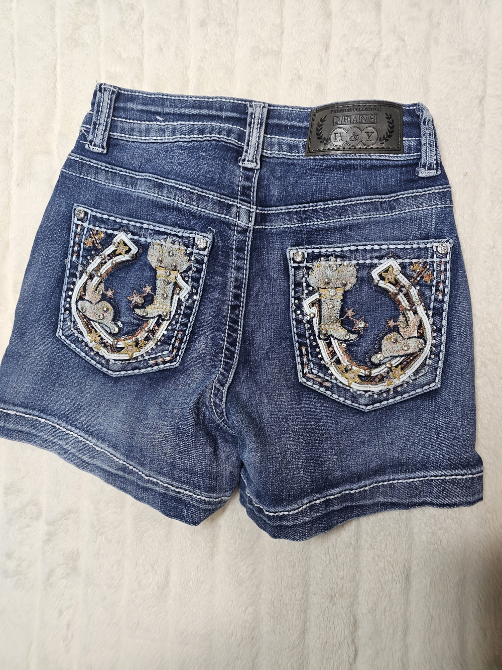 H&Y Premium Collection Embroidered Western Denim Shorts Horseshoe Cowgirl Boot